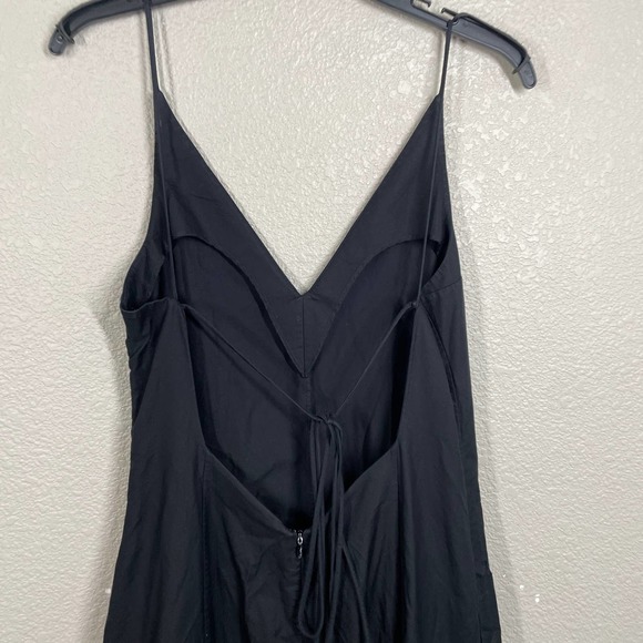 Khaite Size 8 Slip Midi Blair Tie Back Dress Black V Neck 100% Cotton Sleeveless - Picture 8 of 12